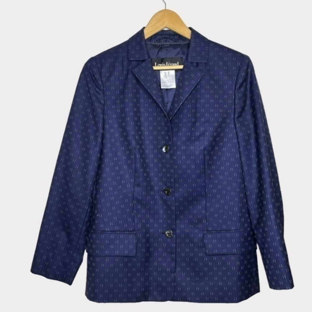 Vintage Louis Féraud‎ Silk Wool Navy Conventional Boxy Blazer